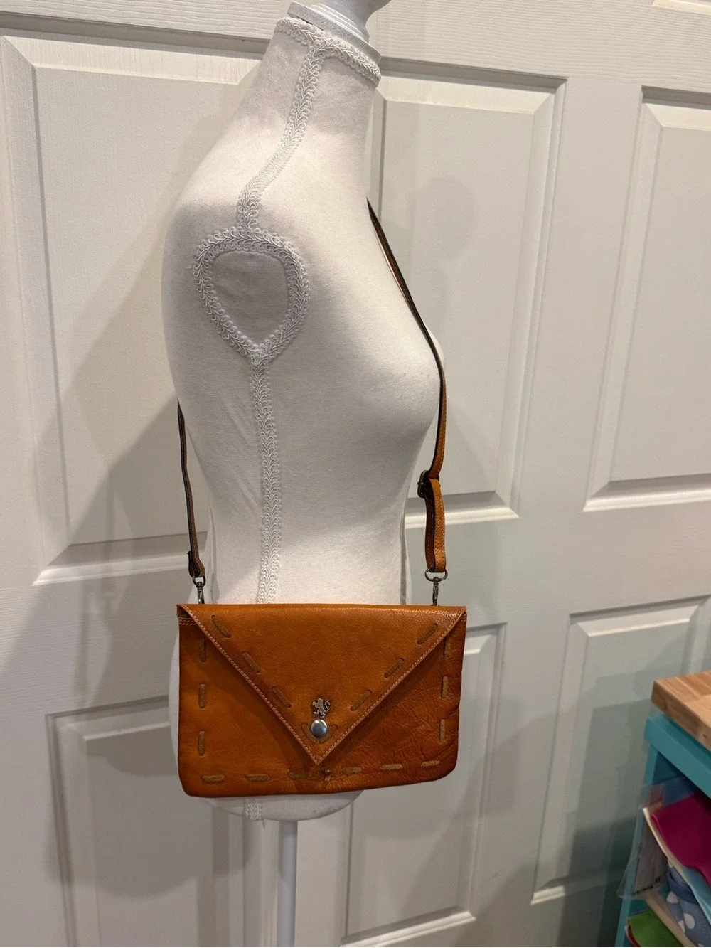 Pratesi Firenze Italian Leather Envelope Crossbody Bag | Cognac Brown | Italy